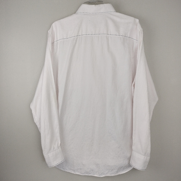 Bugatchi Pale Pink 100% Cotton Brocade pattern Top Stitched Button Down Sz. L - Picture 7 of 12